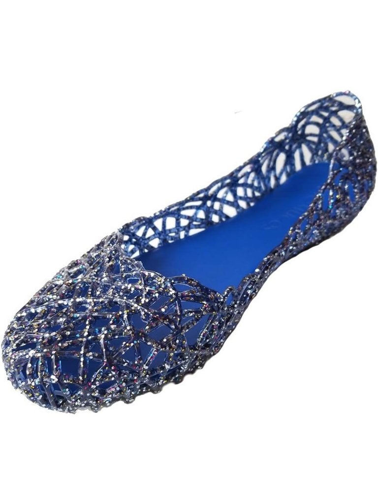 Women's Navy Blue Polyvinyl Chloride Flat Jelly Sandals Slip On Hollow Shoes